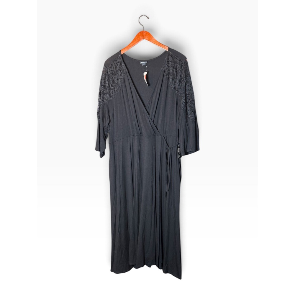 Torrid Black Lace Sleeve Wrap Midi Dress Womens Plus Size 4X Jersey Stretch NEW